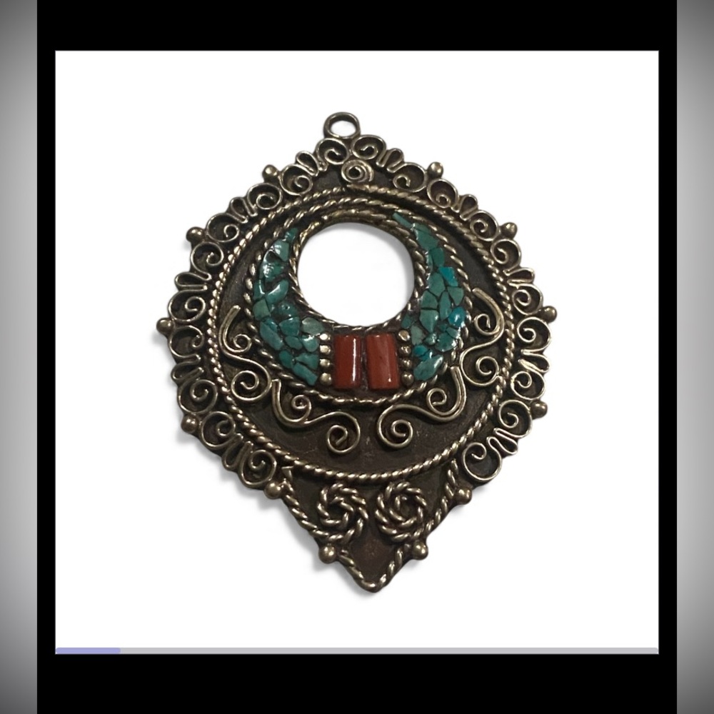 Crushed Turquoise Coral Pendant #7464